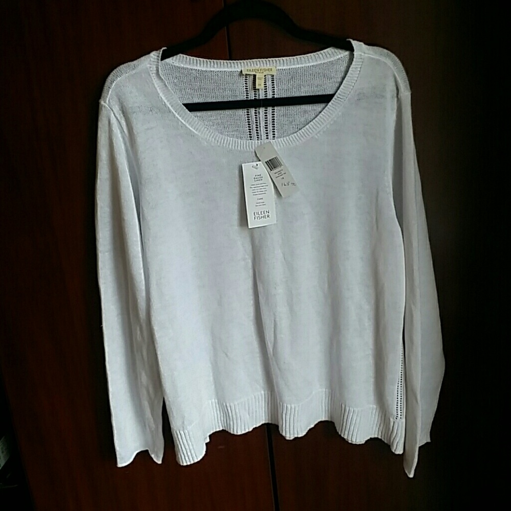EILEEN FISHER Womens 1x White LINEN Sweater